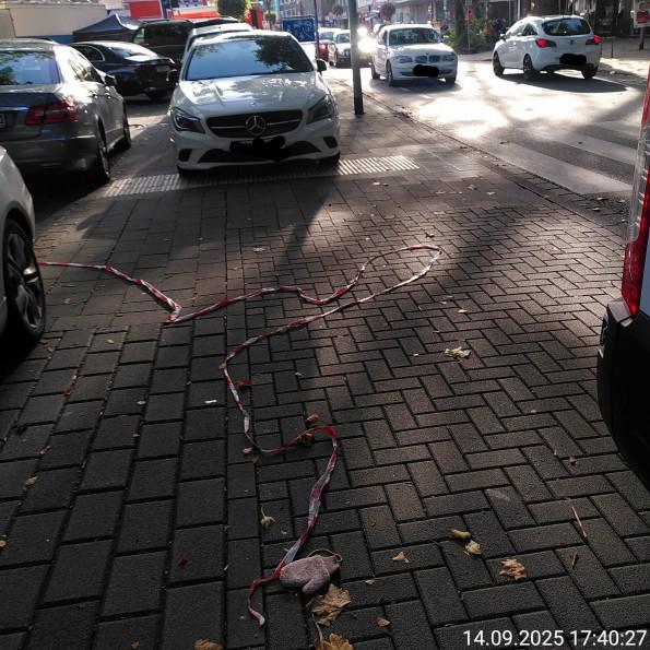Duisburg Rheinhausen: Parken von Kirmesbesuchern blockiert den Zugang zum Zebrastreifen.