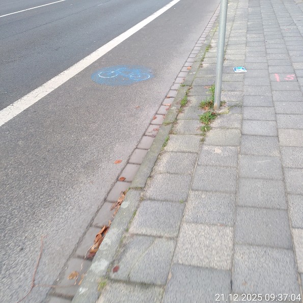 Das Verkehrszeichen für Radweg, allerdings kaum noch als solches erkennbar.