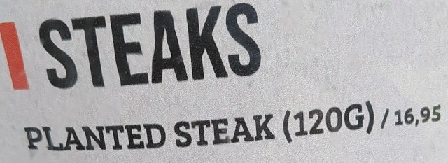 Abbildung von Speisekarte mit Planted Steak.